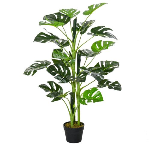 Arbre artificiel plante artificielle Monstera H. 100 cm tronc branches lichen feuilles de tortue grand réalisme pot inclus