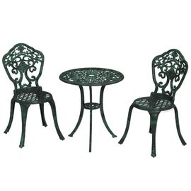 Ensemble Bistrot De Jardin 2 Personnes 3 Pièces Aluminium Aspect Fer Forgé Noir Vieilli Vert