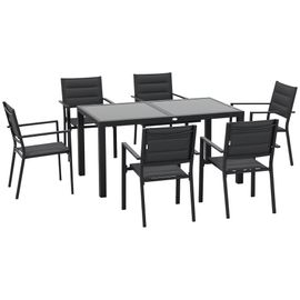 Ensemble De Jardin 6 Personnes Chaises Empilables Table Extensible 150/210l Cm Alu. Teslin Gris
