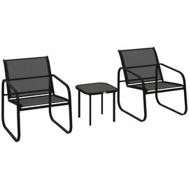 Ensemble Bistrot De Jardin Relax 2 Personnes 3 Pièces Plateau Verre Trempé Acier Textilène Noir