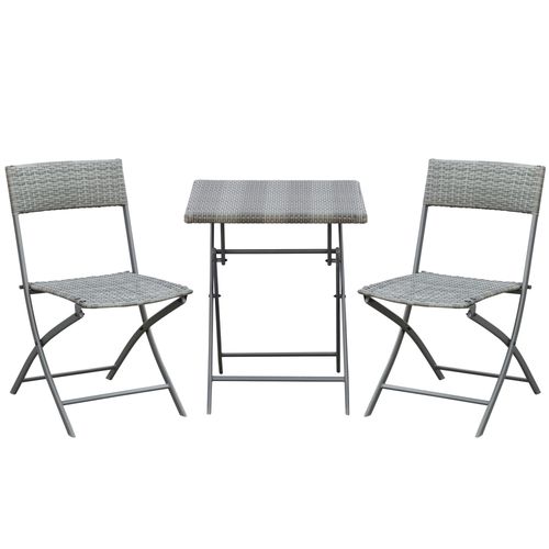 Salon De Jardin Bistro 2 Personnes 3 Pièces Pliables Résine Gris