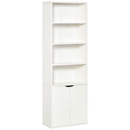 Bibliothèque 4 Étagères Armoire 2 Portes Dim. 59 X 29 X 180 Cm Blanc