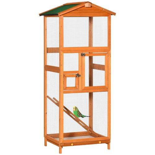 Volière Cage À Oiseaux - 2 Portes Tiroir Déjection Coulissant Échelle Toit Bitumé - Bois Sapin Pré-Huilé