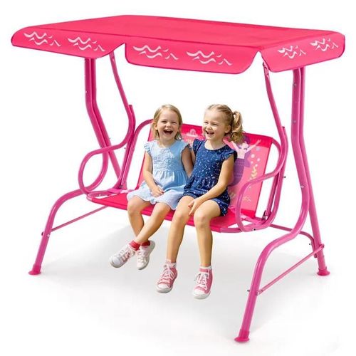 Costway Balancelle De Jardin Balançoire Extérieure Avec 2 Places, Auvent Réglable En Angle Charge 80 Kg 112 X 76,5 X 111 Cm Rose