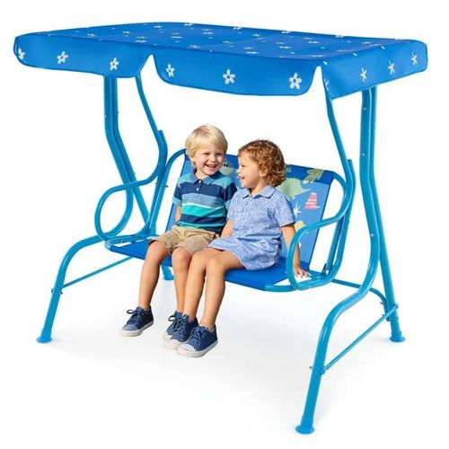 Costway Balancelle De Jardin Balançoire Extérieure Avec 2 Places, Auvent Réglable En Angle Charge 80 Kg 112 X 76,5 X 111 Cm Bleu