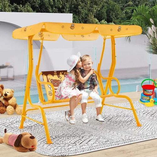 Costway Balancelle De Jardin Balançoire Extérieure Avec 2 Places, Auvent Réglable En Angle Charge 80 Kg 112 X 76,5 X 111 Cm Jaune