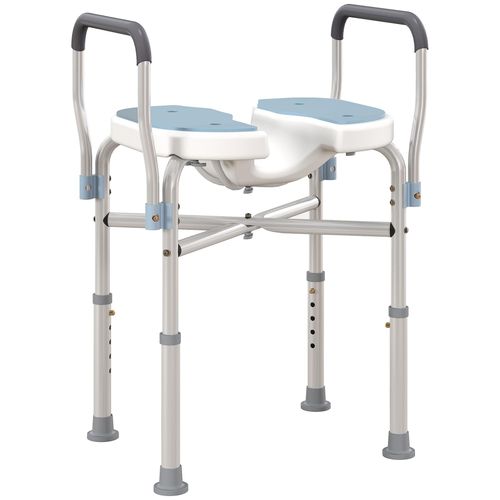 Siège De Douche Avec Accoudoirs Hauteur Réglable Antidérapant Alu Hdpe Bleu Balnc Gris 