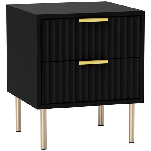 Chevet Design Contemporain 2 Tiroirs Effet Cannelé Coloris Champagne Doré Noir