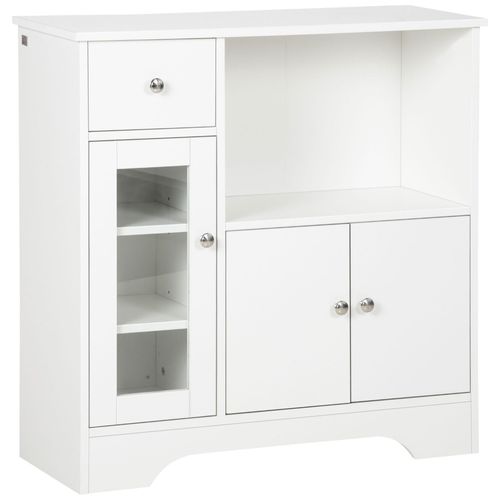 Buffet De Cuisine Meuble De Rangement Moderne Avec Porte En Verre, Tiroir, Grande Niche Et Étagères Réglables, 80 X 30 X 82 Cm, Blanc