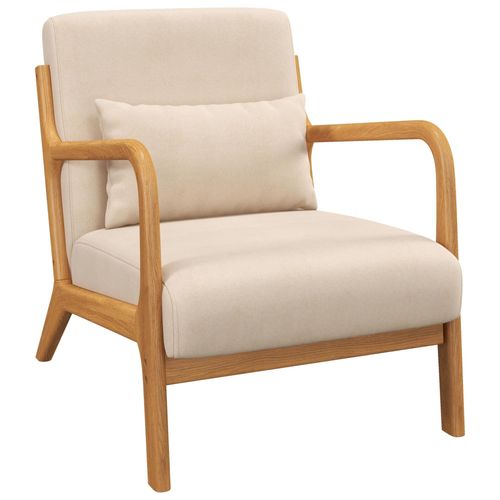 Fauteuil Lounge 3 Coussins Bois Hévéa Aspect Velours Beige