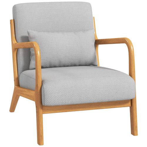 Fauteuil Lounge 3 Coussins Bois Hévéa Aspect Lin Gris