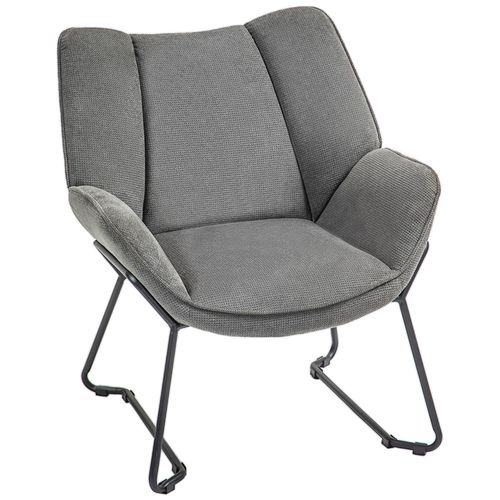 Fauteuil Lounge Design Contemporain - Dossier Incliné, Assise Accoudoirs Enveloppants - Acier Noir Tissu Gris
