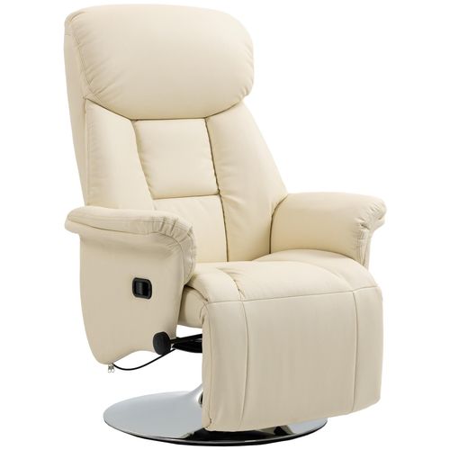 Fauteuil Relax Inclinable Repose-Pied Réglable Pivotant 360° Piètement Métal Chromé Revêtement Synthétique Crème