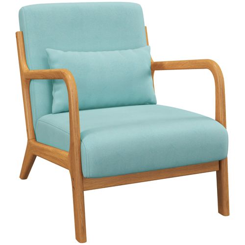 Fauteuil Lounge 3 Coussins Bois Hévéa Aspect Velours Turquoise