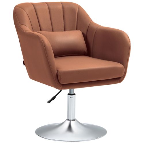 Fauteuil Lounge Design Grand Confort Coussins Lombaires Hauteur Réglable Pivotant 360° Piètement Métal Chromé Lin Marron