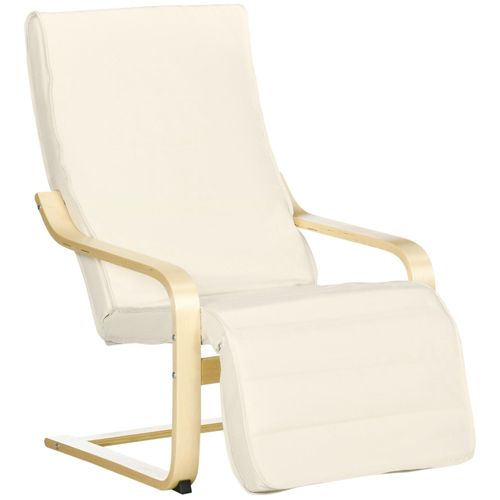 Fauteuil Style Nordique - Repose-Pied Réglable - Déhoussable - Bois De Bouleau Tissu Crème