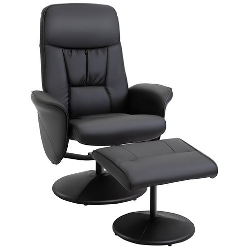 Fauteuil Relax Inclinable Pivotant Style Contemporain Avec Repose-Pied Revêtement Synthétique Noir