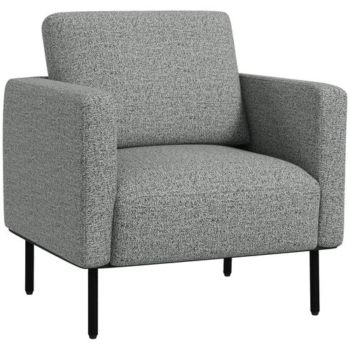 Fauteuil Style Contemporain Métal Noir Tissu Toucher Lin Gris Chiné