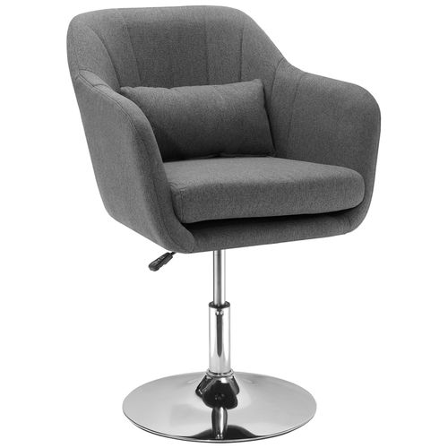 Fauteuil Lounge Design Grand Confort Coussins Lombaires Hauteur Réglable Pivotant 360° Piètement Métal Chromé Lin Gris
