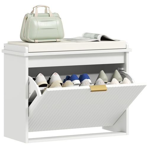 Banc À Chaussures Compact Meuble À Chaussures Avec Banquette Design Effet Cannelé Poignée Doré