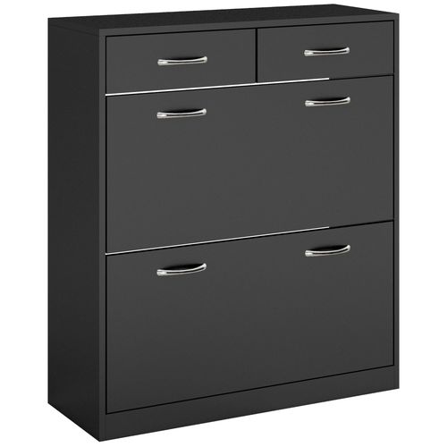 Armoire Meuble À Chaussures Multi-Rangement 2 Abattants Double Niveau 2 Tiroirs Noir
