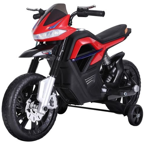 Moto électrique pour enfants 25 W 6 V 3 Km/h effets lumineux et sonores roulettes amovibles rouge