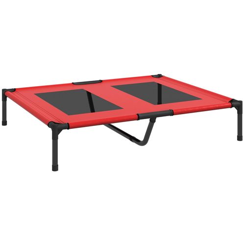 Lit Sur Pieds Pour Chien Chat Lit De Camp Animal Lit Surélevé Oxford Textilène Micro-Perforé Dim. 92l X 76l X 18h Cm Rouge