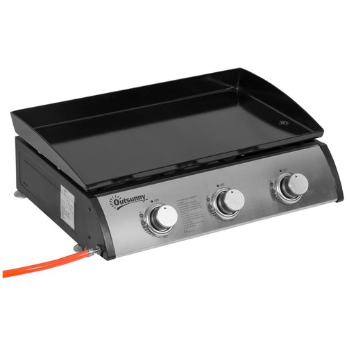 Plancha gaz de table portable réglable - 3 brûleurs 9 kW - barbecue gaz camping - plaque de cuisson, réceptacle graisse - acier noir métal