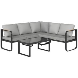 Ensemble Salon De Jardin 5 Places 3 Pièces Réglable Avec Coussins Assise Dossier Gris Noir