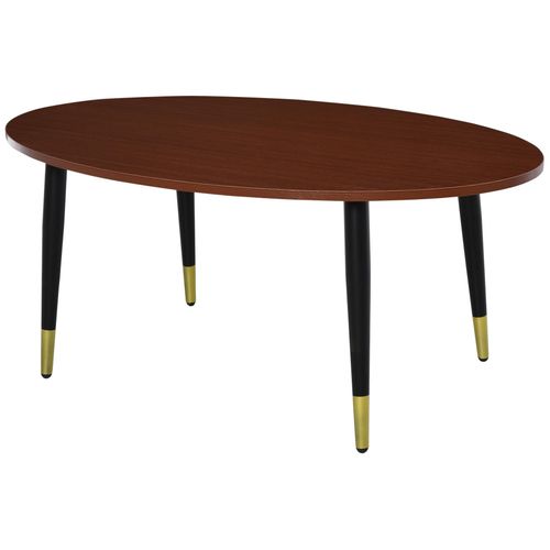 Table Basse Table D'appoint Ovale Multifonctionnelle Dim. 100 X 60 X 42 Cm Aspect Teck Foncé