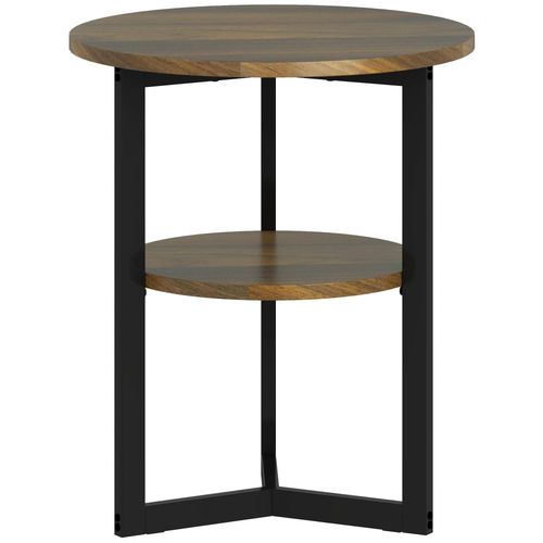Bout De Canapé Rond Design - Étagère - Ø40 X 48 Cm - Acier Noir Effet Bois