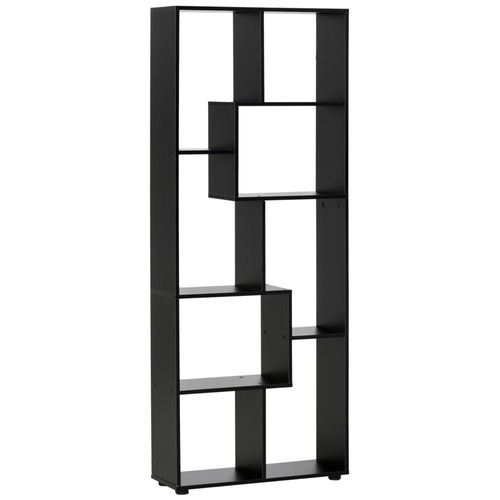 Bibliothèque Étagère Meuble De Rangement Dim. 70l X 24l X 178h Cm En Zigazag Et 8 Espaces En Panneau De Particules Noir