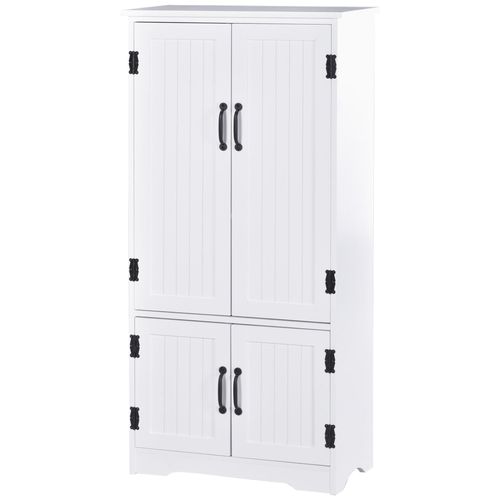 Armoire De Cuisine Contemporaine Multi-Rangements 2 Placards 3 Étagères Mdf Panneaux Particules Blanc