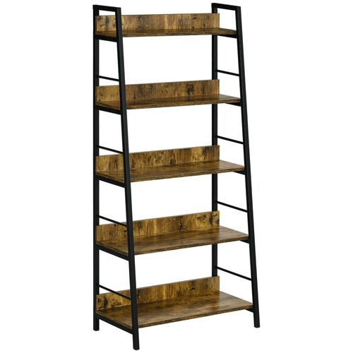 Étagère Bibliothèque Style Industriel Incliné 5 Niv. Bois Vieilli Noir