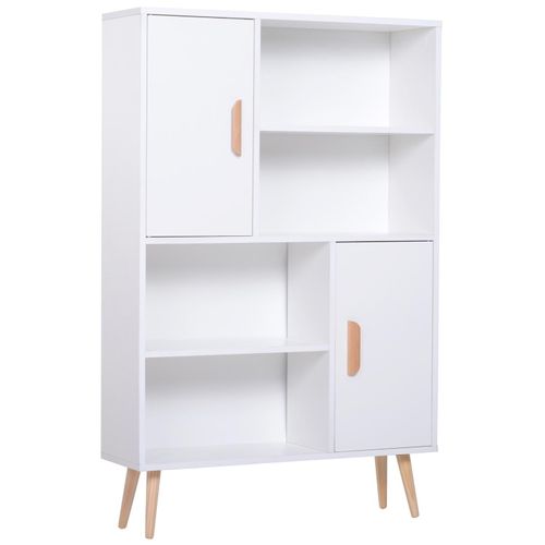 Bibliothèque Scandinave 4 Niches + 2 Placards Avec Étagère Dim. 80l X 24l X 123h Cm Pieds Effilés Incliné