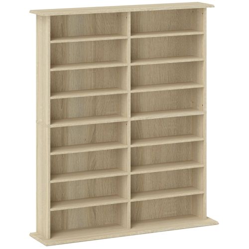 Étagère Range Cd - Meuble Rangement Cd Dvd - 16 Compartiments, 12 Étagères Réglables - Max 720 Cd/396 Dvd - Naturel