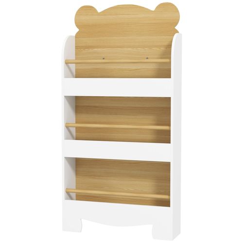 Bibliothèque Pour Enfant 3 Niveaux Design Ourson Dim. 44 X 15 X 110 Cm Blanc Effet Bois Naturel