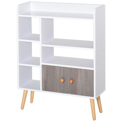 Bibliothèque Scandinave 3 Niches + 2 Étagères + Placard Double Porte + Grand Plateau Pieds Effilés Inclin