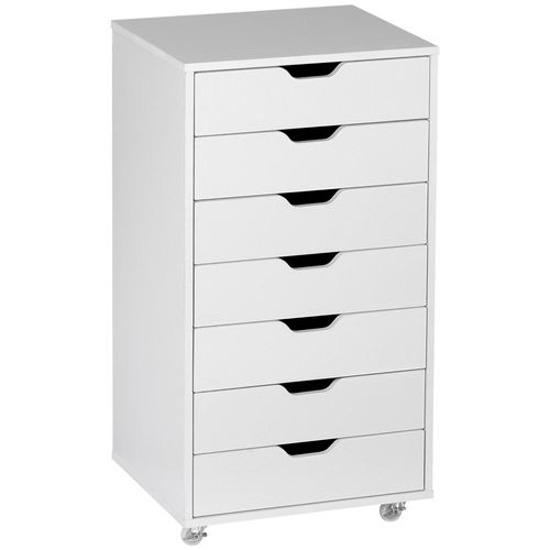Caisson Bureau - Rangement Bureau 7 Tiroirs - Dim. 47,5l X 39,5l X 90h Cm - Blanc