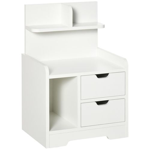 Chevet Table De Nuit Multi-Rangement 2 Tiroirs Niche Étagère Plateau Panneaux Particules Blanc