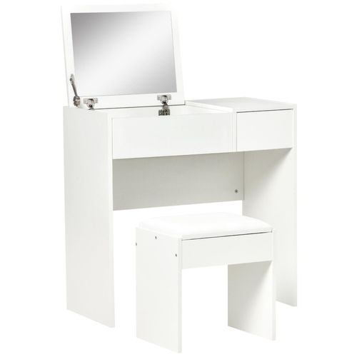 Coiffeuse Table De Maquillage Design Contemporain 80l X 40l X 79h Cm Miroir Escamotable, Tiroir, Coffre +