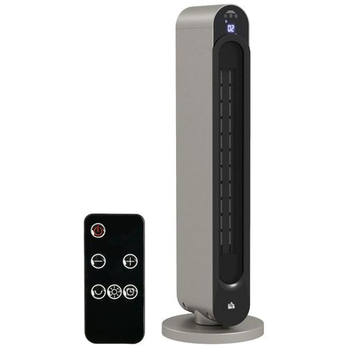Chauffage soufflant oscillant 1100/2200 W - mini radiateur céramique PTC - télécommande incluse - chauffage d'appoint gris noir