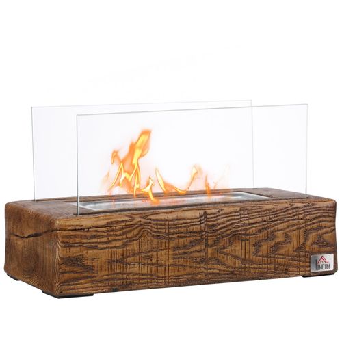 Cheminée portable à poser bioéthanol avec réservoir 0,15 L couverture 18 m² - design bûche de bois - dim. 33L x 16l x 18H cm