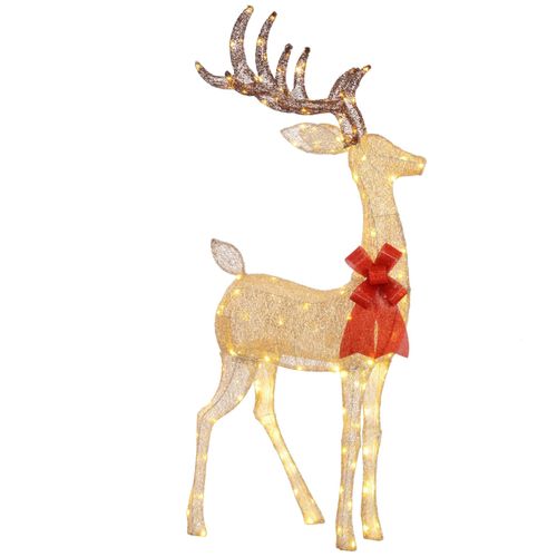 Grand renne de Noël lumineux H. 135 cm - renne lumineux extérieur 137 LED blanc chaud - noeud rouge