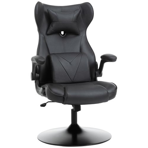 Vinsetto Fauteuil Gaming Fauteuil De Bureau Gaming Base Ronde Métal Pivotante 360° Hauteur Réglable Coussins Intégrés Revêtement Synthétique Noir