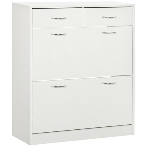 Armoire Meuble À Chaussures Multi-Rangement 2 Abattants Double Niveau 2 Tiroirs Blanc