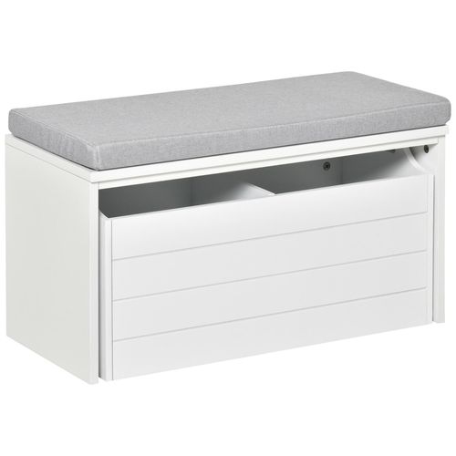 Banc À Chaussures Blanc Tiroir Double Compartiment Coussin Gris