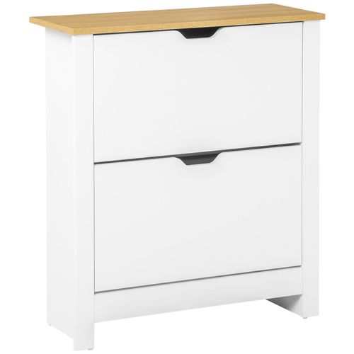 Armoire À Chaussures 2 Portes Abattantes 2 Compartiments Panneaux Particules Blanc Chêne