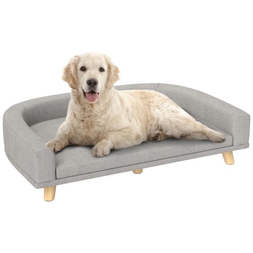 Canapé Chien Lit Pour Chien Design Scandinave Coussin Déhoussable Dim 98l X 67l X 25h Cm Pieds Bois Tissu Polyester Gris