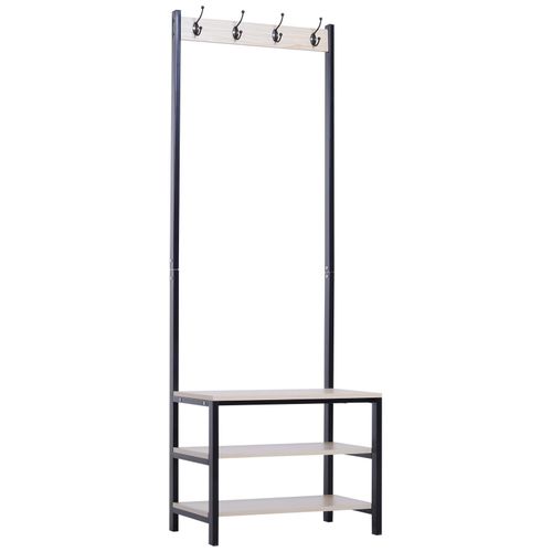 Porte-manteau vestiaire d¿entrée dim. 60L x 40l x 175H cm 3 étagères 4 patères double crochet MDF bois clair acier noir
